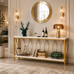 Luxury Style White Faux Marble Two Tier Console Table