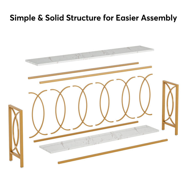 Luxury Style White Faux Marble Two Tier Console Table