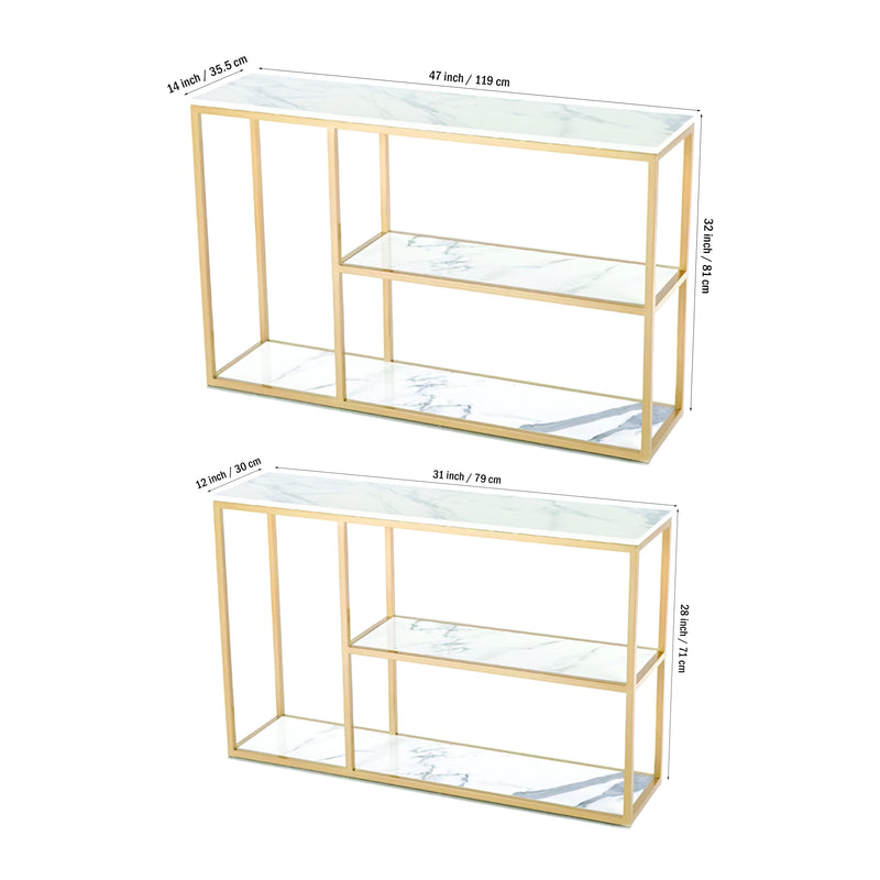 Luxury White Faux Marble Golden Finish Console Table
