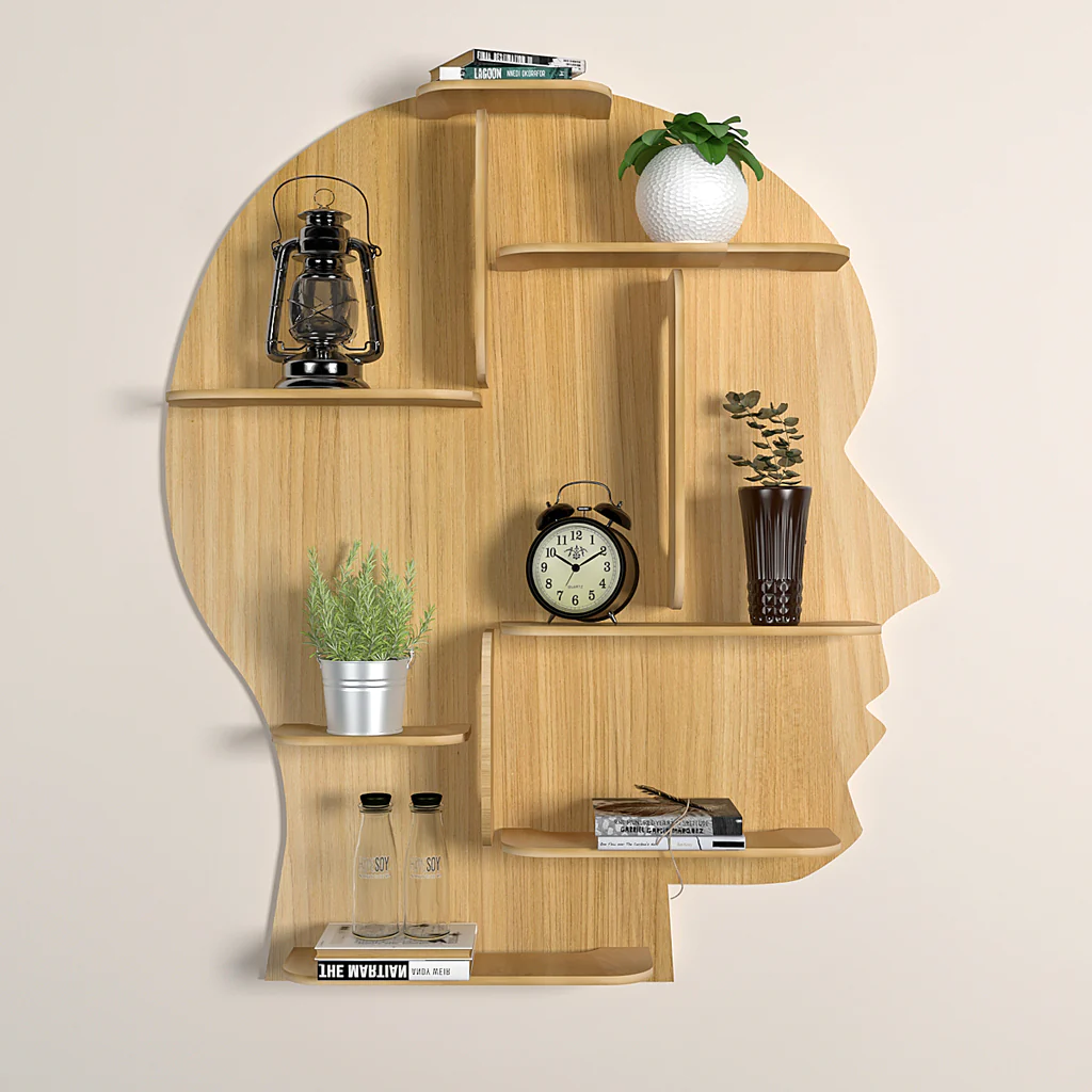 Man Backlit Designer Wooden Wall Shelf 