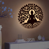 Meditating Lord Buddha Art Backlit Wooden Wall Hanging