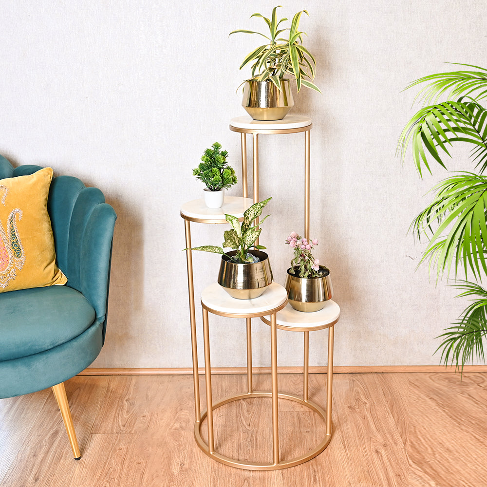 Metal Planter Stand With White Marble At Top