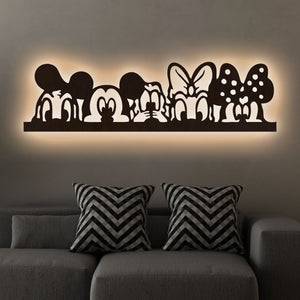 Mickey Mouse And Friends Backlit Wooden Wall Decor with LED Night Light Walnut Finish