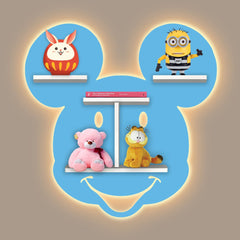 Mickey Mouse Face Shape Wooden LED Light Wall Shelf for Kids