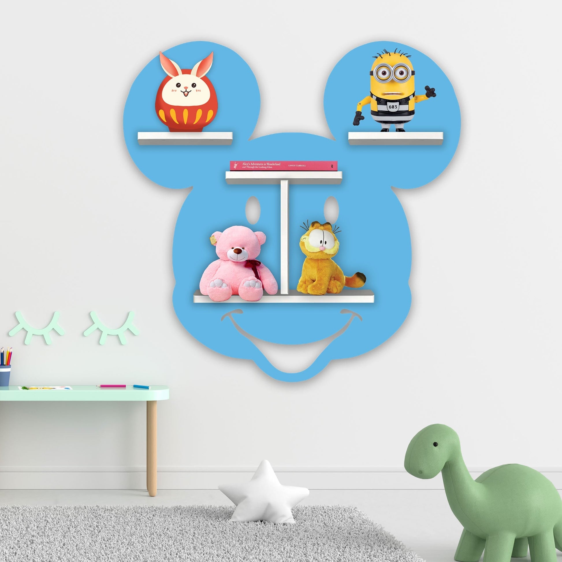 Face Shape Wooden LED Light Wall Shelf for Kids