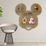 Mickey Mouse Face Shape Wooden LED Light Wall Shelf with Oak Finish