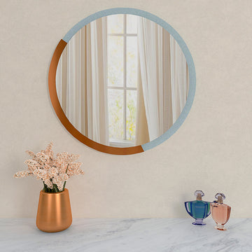 Minimalist Copper & Silver Finish Round Wooden Wall Mirror