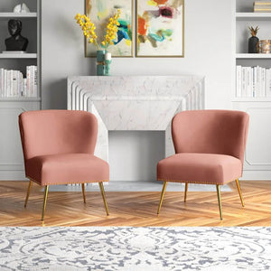 Minimalist Design Baby Pink Velvet Lounge Chairs Set Of 2