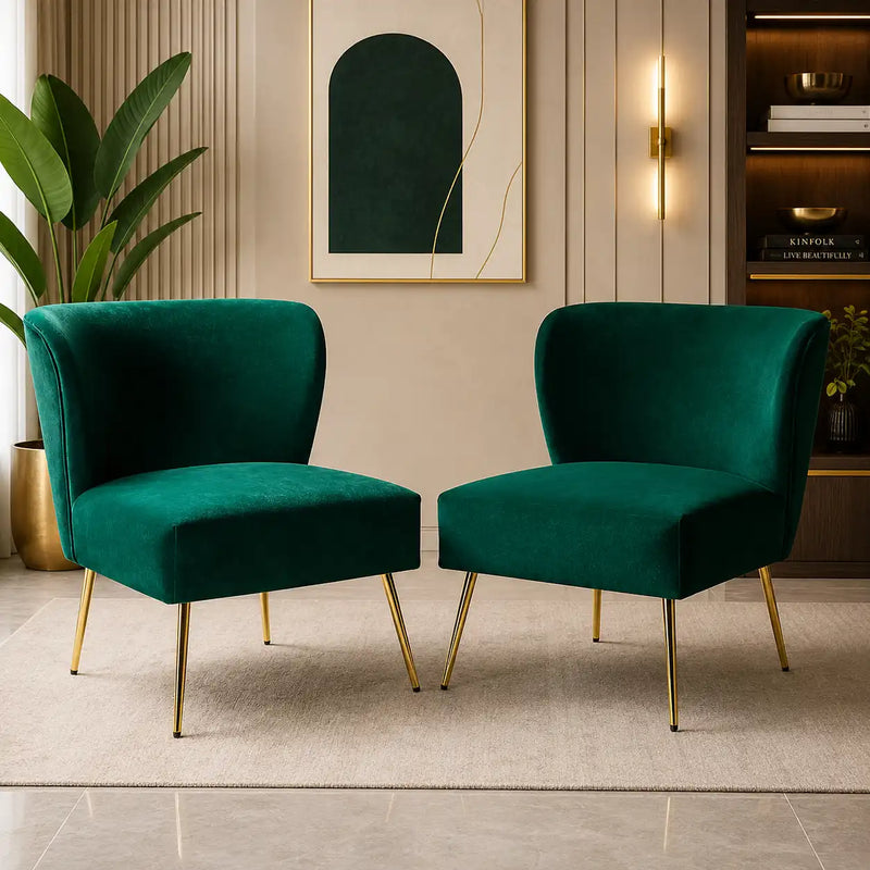 Minimalist Design Green Velvet Lounge Chairs