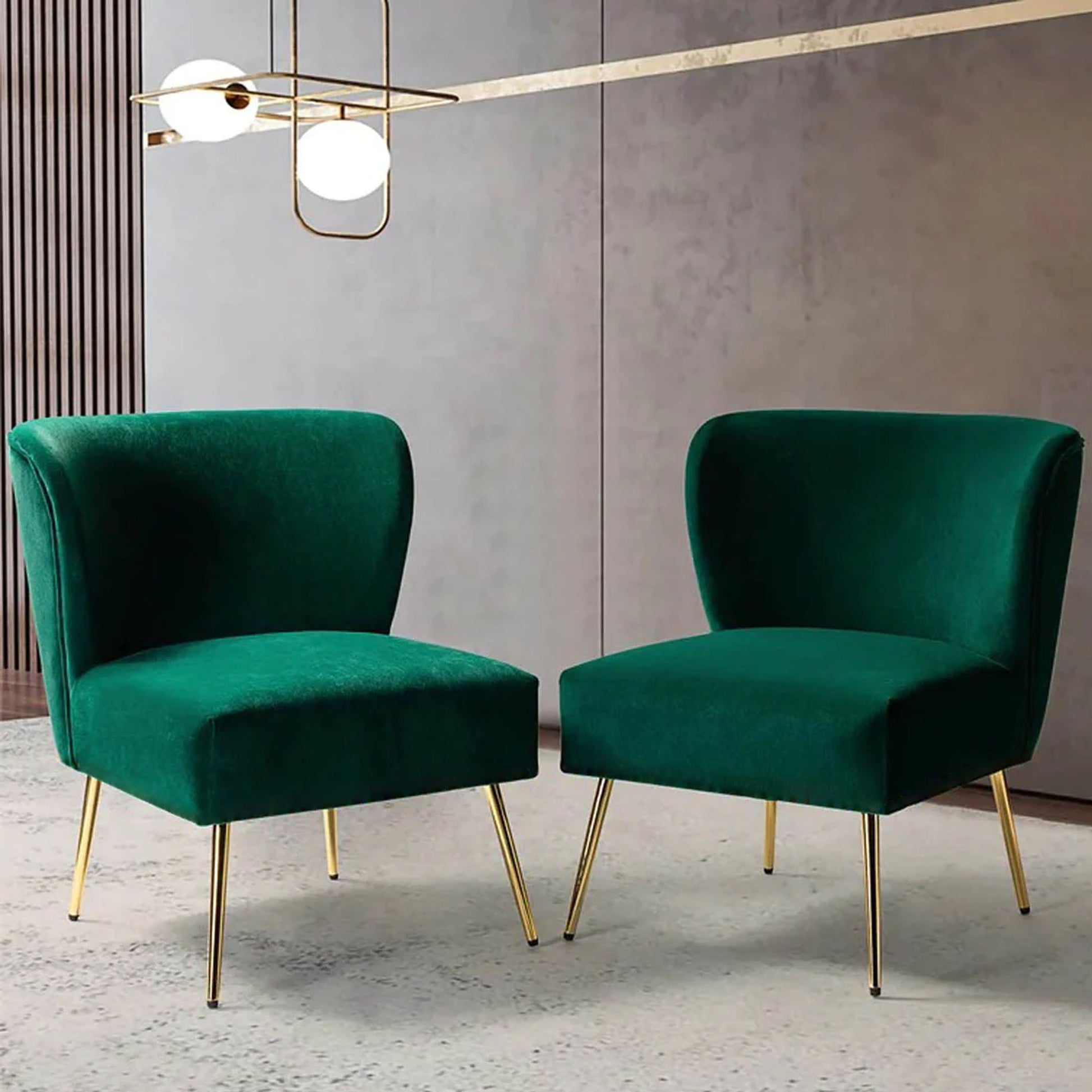 Minimalist Design Green Velvet Lounge Chairs Set Of 2