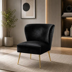 Minimalist Design Jet Black Velvet Lounge Chairs