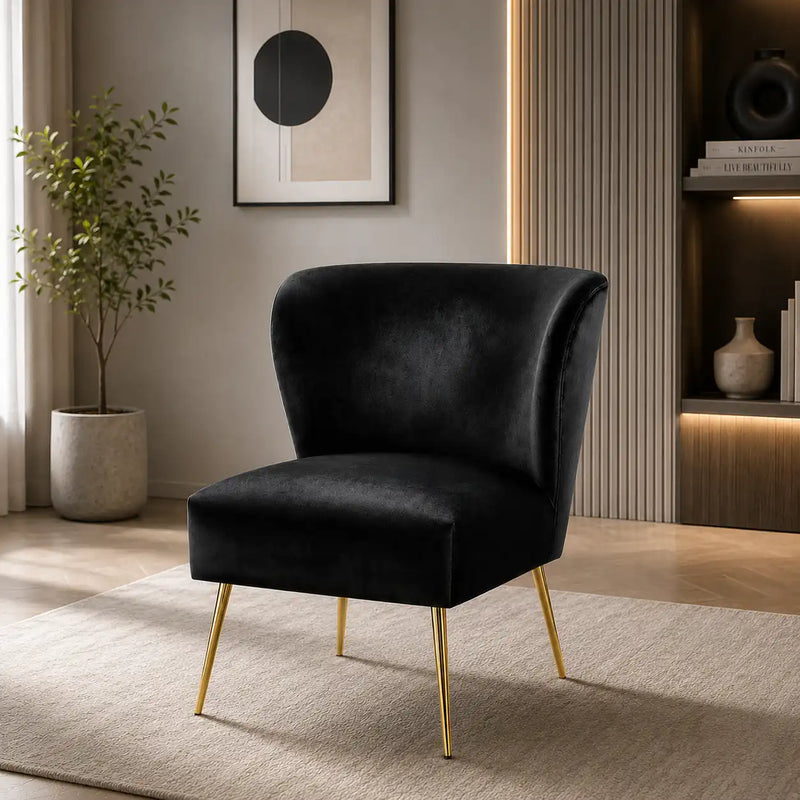 Minimalist Design Jet Black Velvet Lounge Chairs