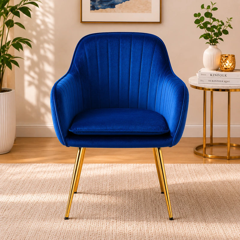 Minimalist High Tufted Back Luxury Blue Sofa Lounge Chair