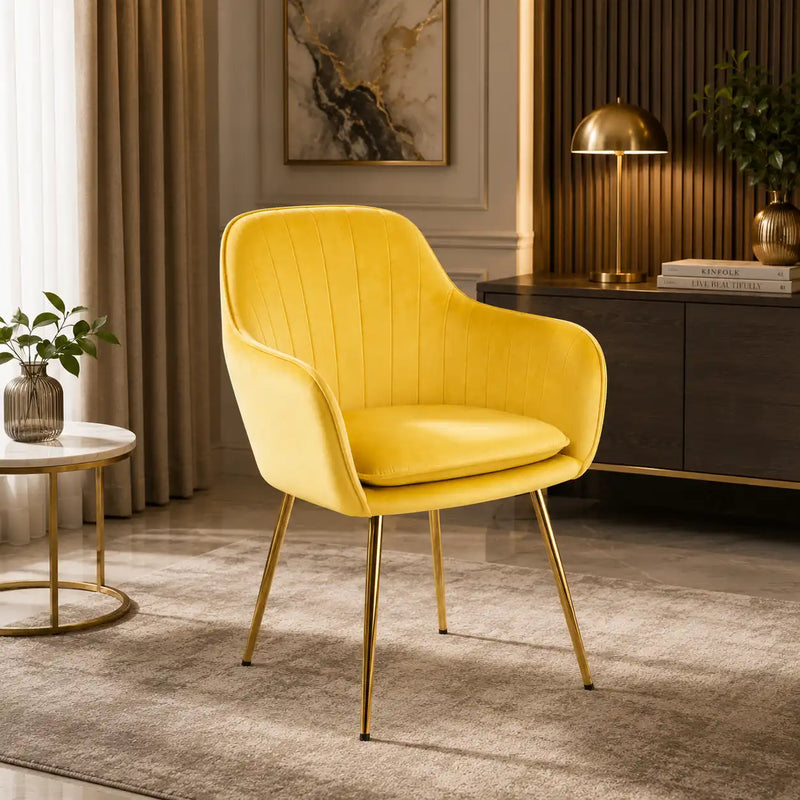 Minimalist High Tufted Back Luxury Yellow Sofa Lounge Chair