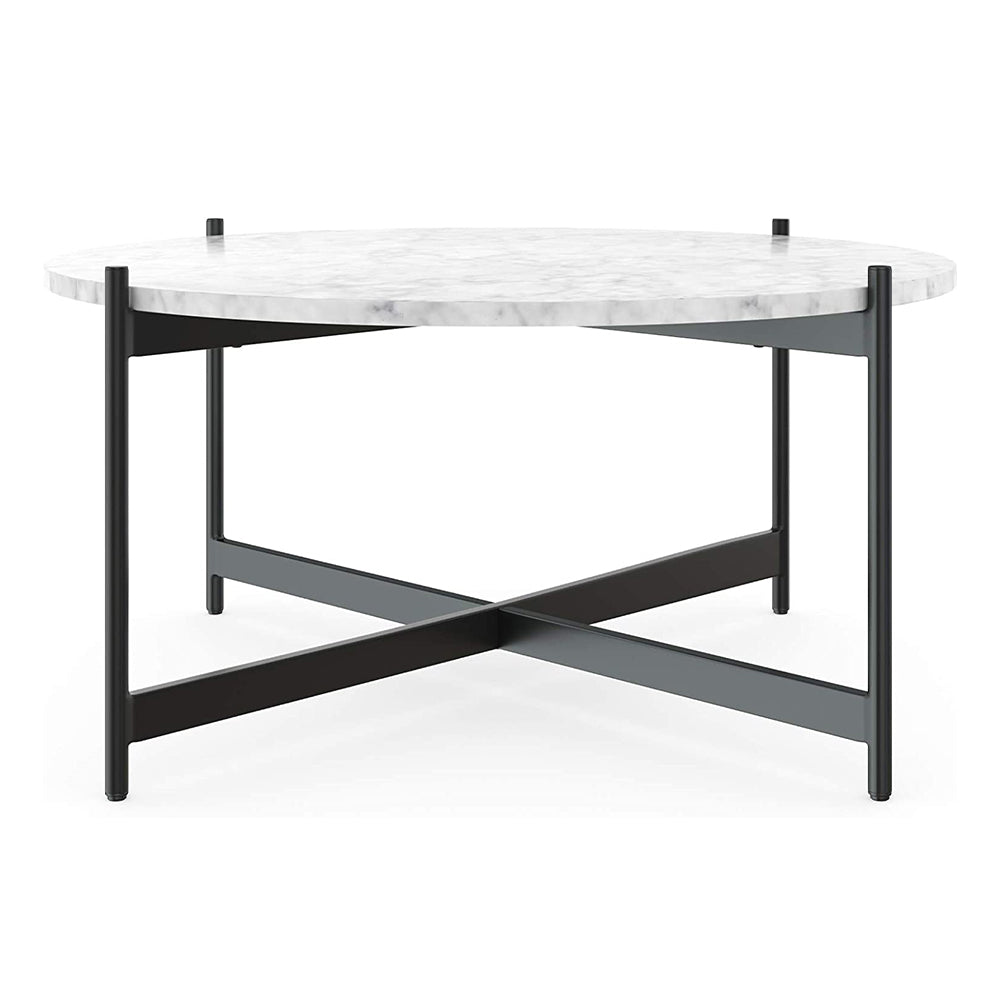 Minimalist Matte Finish Black Metal Centre Table In Criss Cross Design