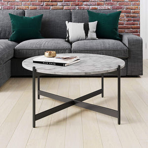 Minimalist Matte Finish Black Metal Centre Table In Criss Cross Design