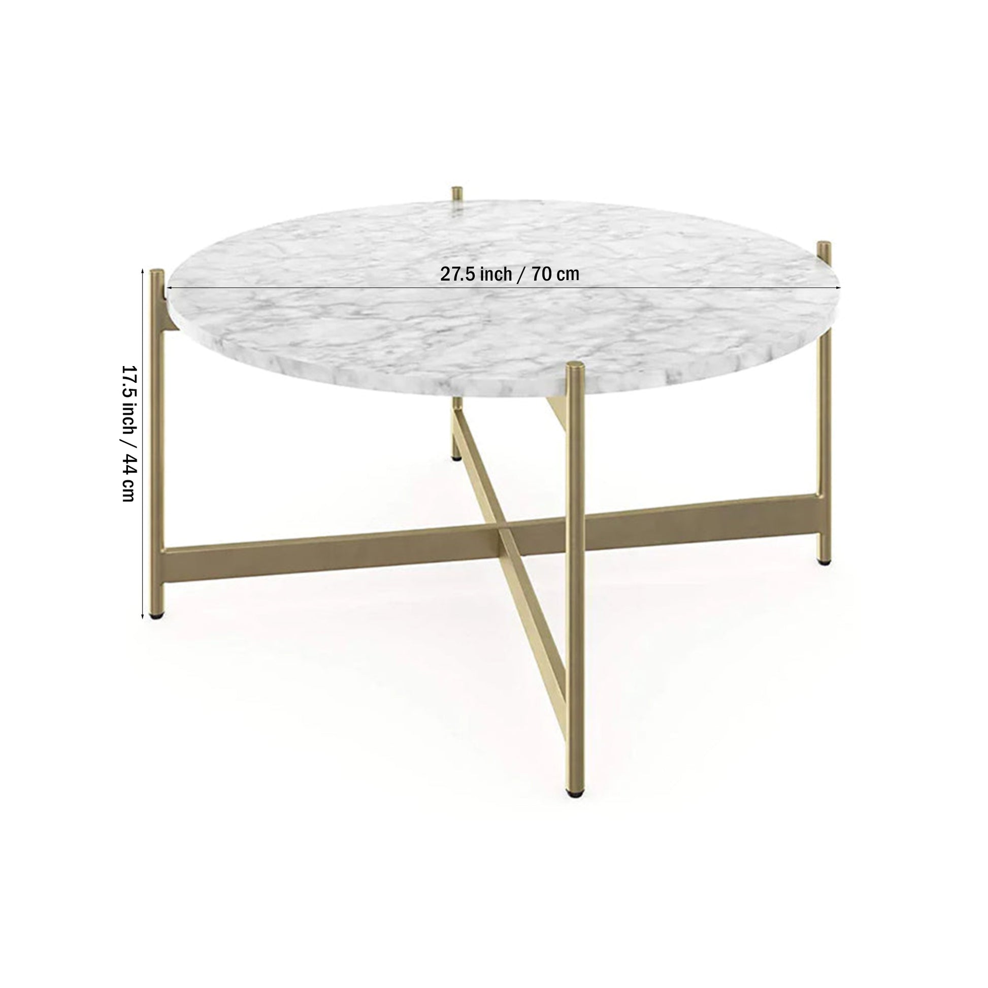 Minimalist Metal Center Table in Criss Cross Matte Finish Gold Base