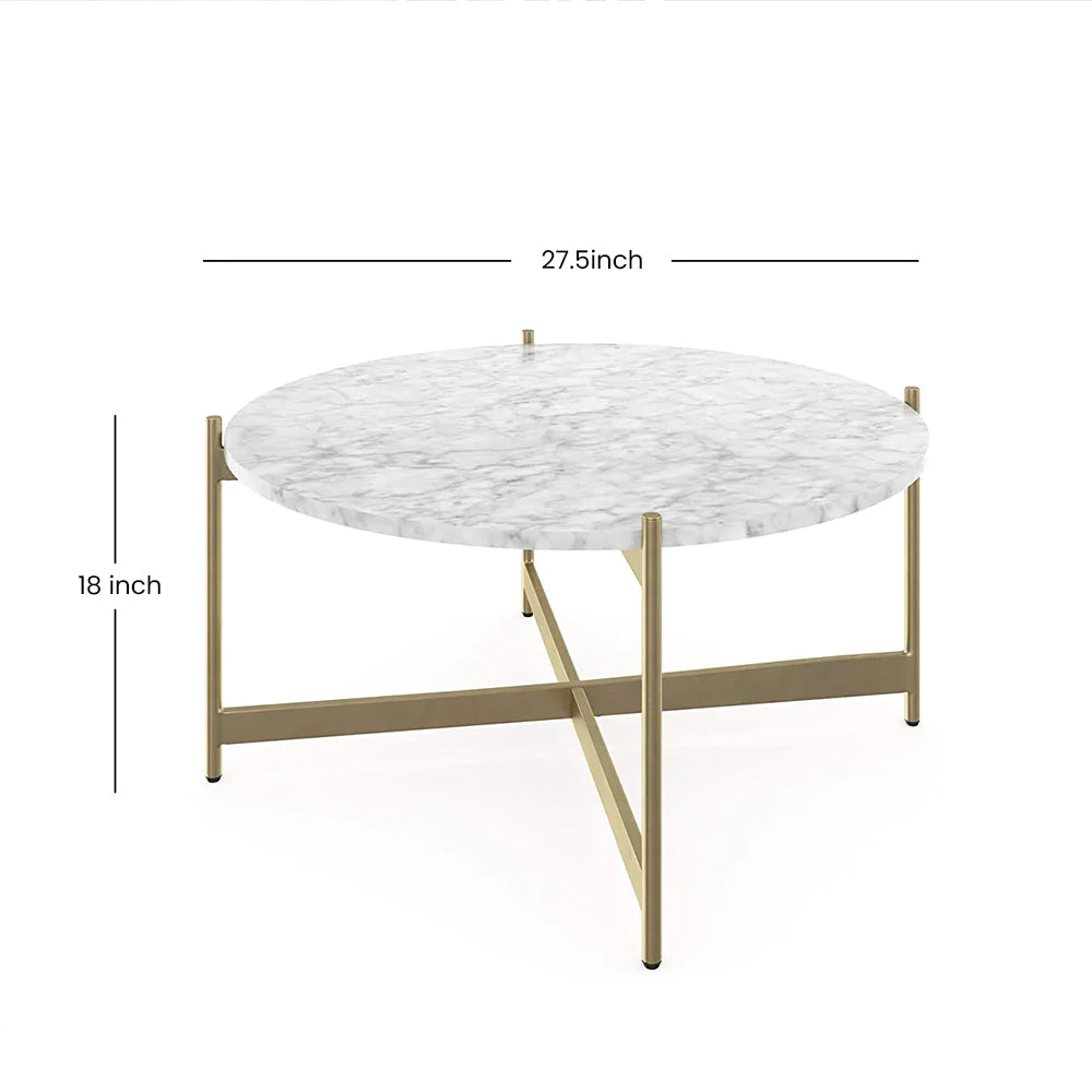 Minimalist Metal Center Table in Criss Cross Matte Finish Gold Base