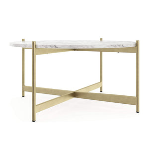 Minimalist Metal Center Table in Criss Cross Matte Finish Gold Base