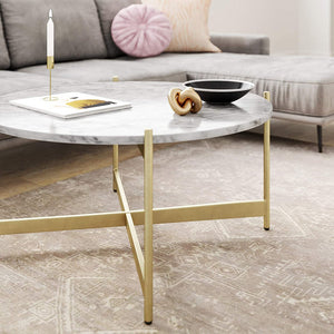 Minimalist Metal Center Table in Criss Cross Matte Finish Gold Base