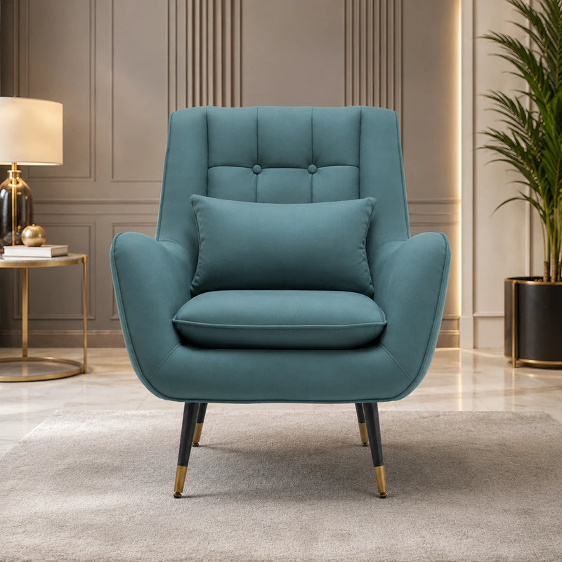 Minimalist Olive Green Thick Padded Velvet Sofa Lounge Chair with Cushion