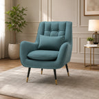 Minimalist Olive Green Thick Padded Velvet Sofa Lounge Chair with Cushion