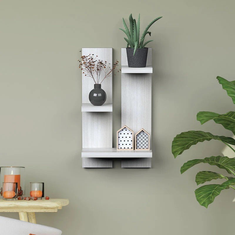 Minimalist Rectangular Shaped Wooden Wall Shelves with White Finish