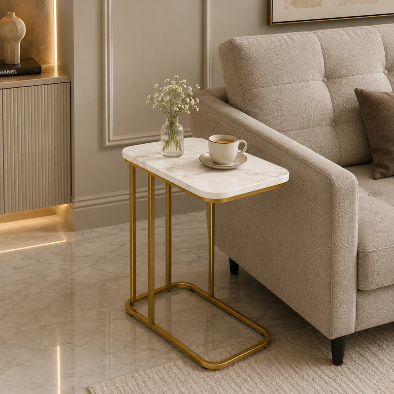 Minimalist Stylish Artistic Designer Side Table with Golden Metal Finish