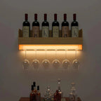 Minimalistic Design Backlit Wall Mounted Mini Bar Shelf in Light Oak Finish