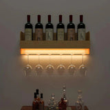 Minimalistic Design Backlit Wall Mounted Mini Bar Shelf in Light Oak Finish