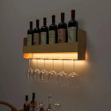 Backlit Wall Mounted Mini Bar Shelf in Light Oak Finish