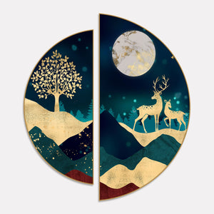 Art of Mountains and Deer Semi Circle Frames Set Of 2