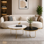 Modern Black & White Round Shaped Nesting Coffee Table Set of 2