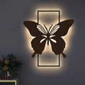 Modern Butterfly Art Backlit Wooden Wall Decor with LED Night Light Walnut Finish