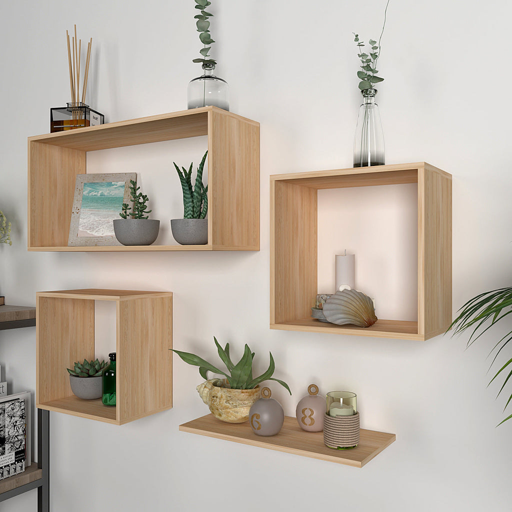 Four Wall Shelved Organizer with Light Oak Finish