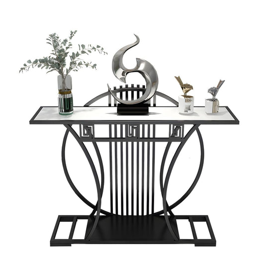 Modern Contemporary White Marble Black Console Table