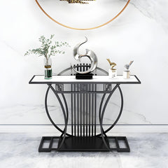 Modern Contemporary White Marble Black Console Table