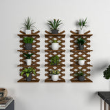 Modern Criss Cross Designer Dark Walnut Planter Shelves Set Of 3