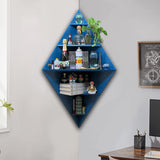 Modern Decorative Diamond Shaped Corner Shelves with Blue Finish