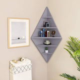 Modern Decorative Diamond Shaped Corner Shelves with Grey Finish