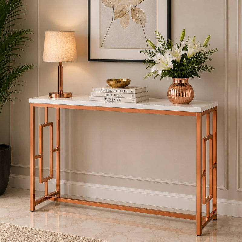 Modern Design Console Table with Copper Metal Finish