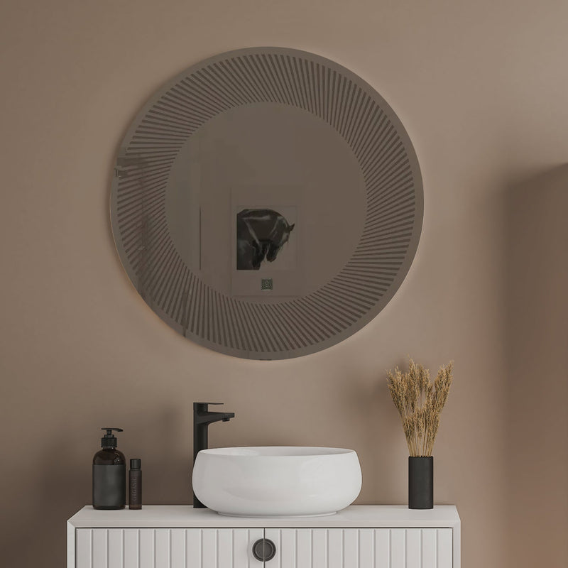 Semi-Spiral Round LED Bathroom Mirror