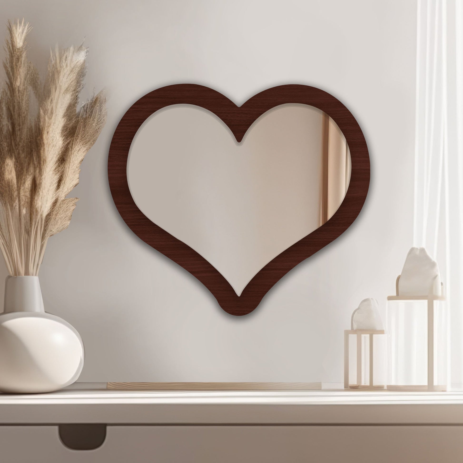 Modern Designer Heart Shape Decorative Wooden Wall Mirror