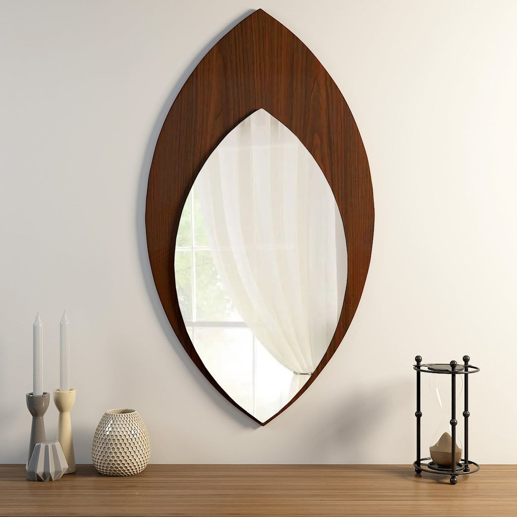 Modern Designer Leaf Shape Decorative Wooden Wall Mirror – Vibecrafts
