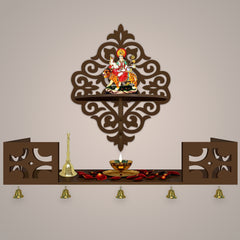 Modern Designer Pattern Wall Hanging Wooden Temple/ Pooja Mandir Design with Shelf, Brown Color