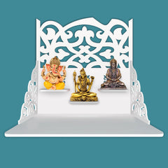 Modern Divine Beautiful Wall Hanging Wooden Temple/ Pooja Mandir Design with Shelf, White Color