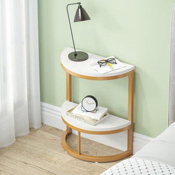 Modern End Semi Circle Side Table with Storage Shelf