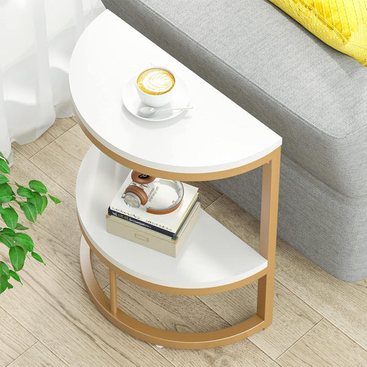 Modern End Semi Circle Side Table with Storage Shelf