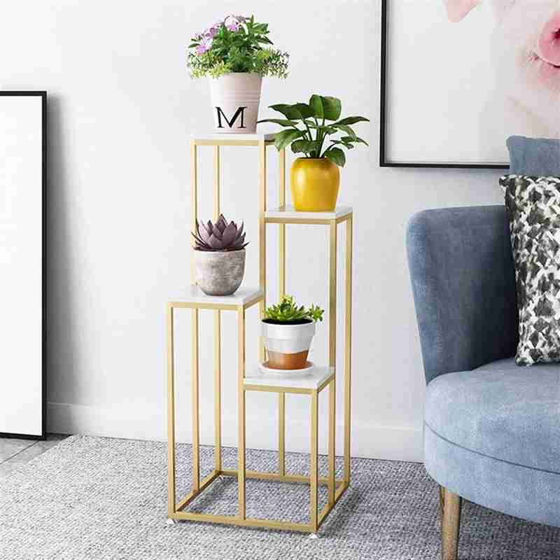 Modern Four Tier Square Storage Metal Stand with Golden Finish