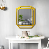 Modern Geometrical Rectangular Shape Golden Finish Wooden Vanity Mirror